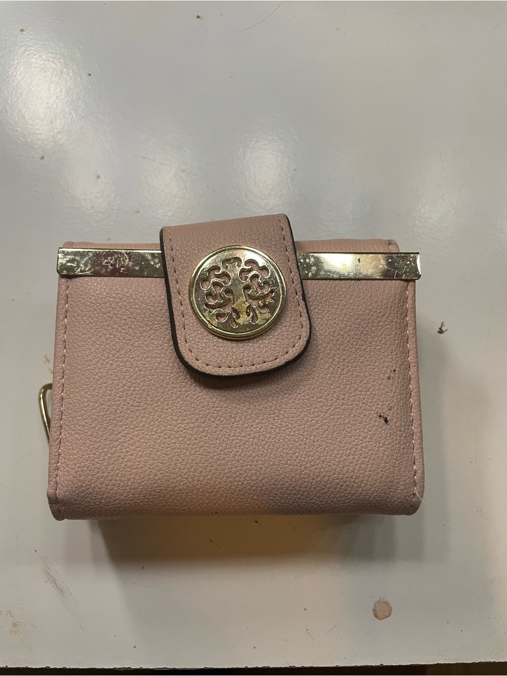 Compact Blush Pink Wallet with Gold Accent